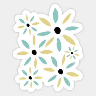 Yellow And Aqua Blue Abstract Retro Flowers Sticker